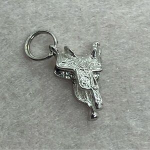 Vtg Sterling Silver Western Horse Saddle Mini Charm Bracelet Charm
